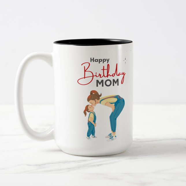 Grey Minimalist “Happy Birthday Mom” Graphic Två-Tonad Mugg (Vänster)