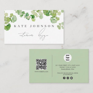 Grey Namnteckning skriptmediet QR Code Social Visitkort