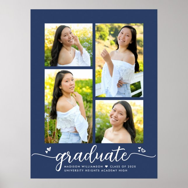 Grey Navy Blue Studenten 4 Photo Script Hearts Gir Poster (Framsidan)