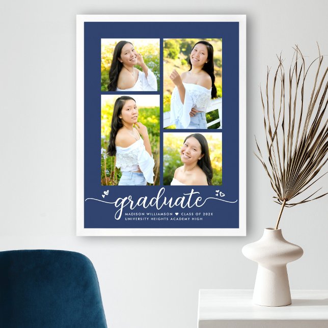 Grey Navy Blue Studenten 4 Photo Script Hearts Gir Poster (Skapare uppladdad)
