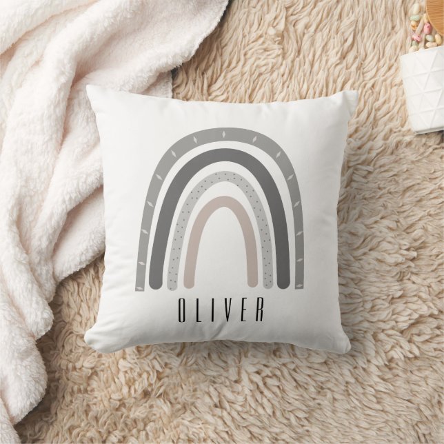 Grey/Neutral Boho Rainbow Monogram Pillow  Kudde (Filt)
