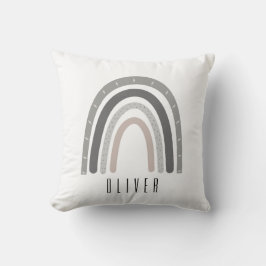 Grey/Neutral Boho Rainbow Monogram Pillow  Kudde