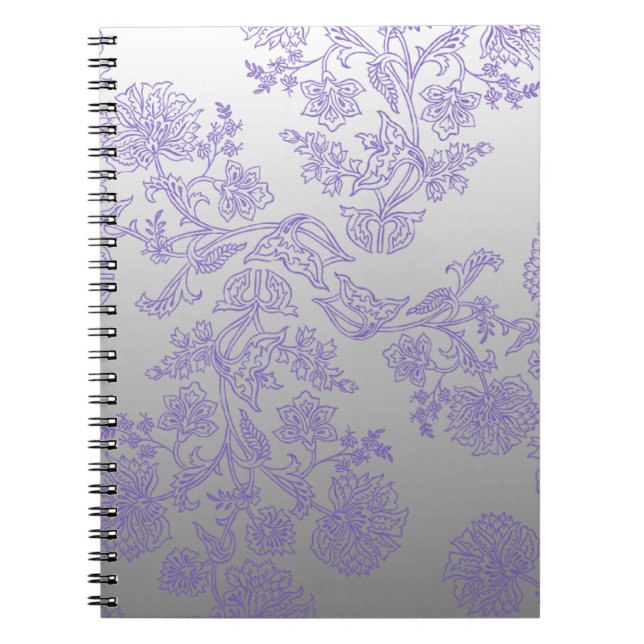 Grey Notebook with Purple Floral Anteckningsbok (Framsidan)