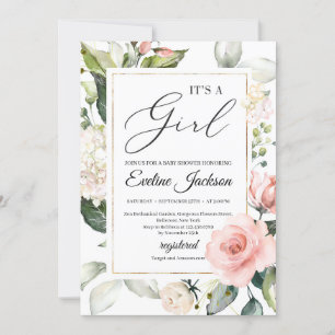 Grey och  blommigt ram guld är en flicka inbjudningar