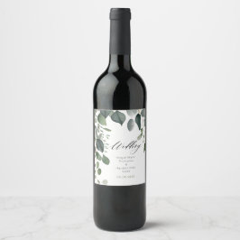 Grey och Eucalyptus Bröllop Vinflaska Etikett