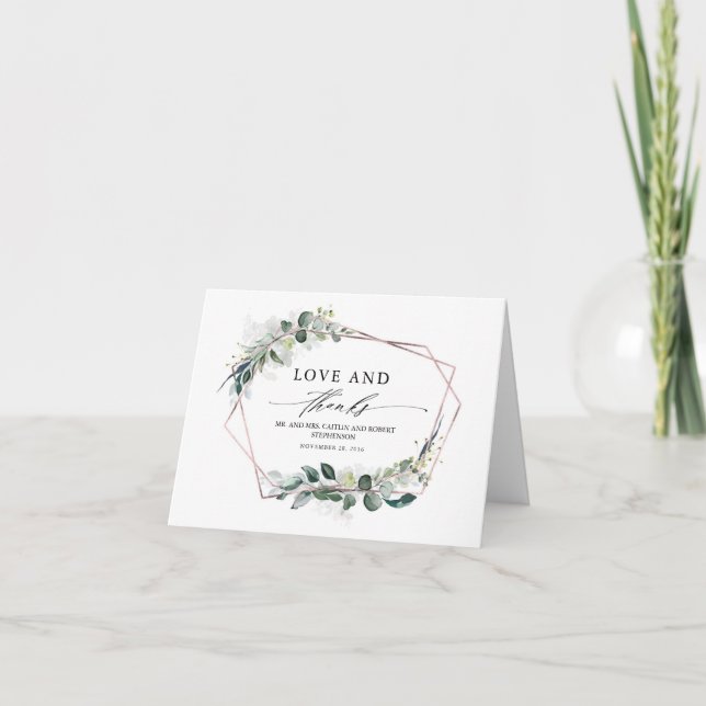 Grey och Eucalyptus Foliage Rosa Tack Kort (Framsida)
