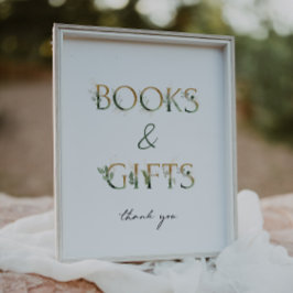 Grey och Guld Baby Shower Bokar and Gifts Sign Poster