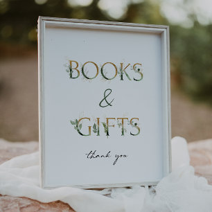 Grey och Guld Baby Shower Bokar and Gifts Sign Poster