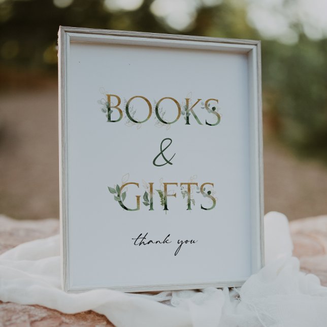 Grey och Guld Baby Shower Bokar and Gifts Sign Poster (Skapare uppladdad)