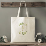 Grey och Guld Bröllop Monogram Tygkasse<br><div class="desc">Anpassningsbar-designad bröllop till säck med vattenfärgad grön andedräkt av elegant med personlig monogram och datum.</div>