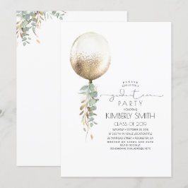 Grey och Guld Glitter Balloon Studenten Inbjudningar