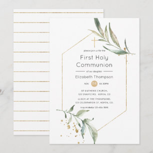 Grey och Guld Glitter Geometric Heliga Communion Inbjudningar