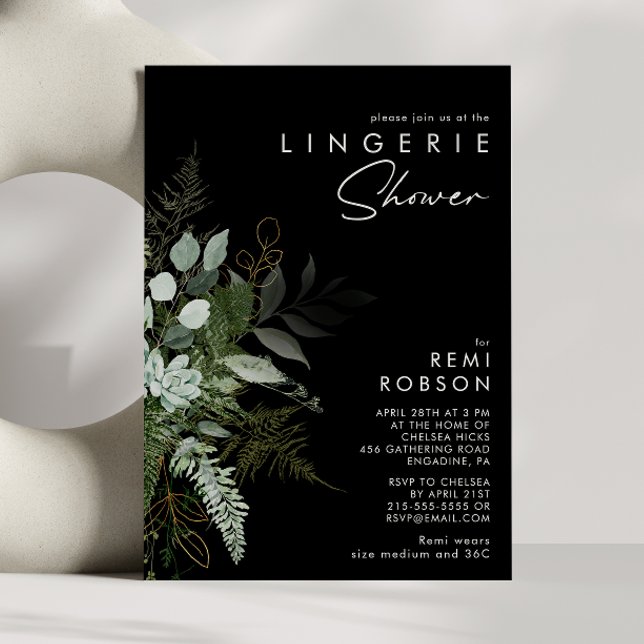 Grey och Guld Löv Black | Lingerie Shower Inbjudningar (Skapare uppladdad)