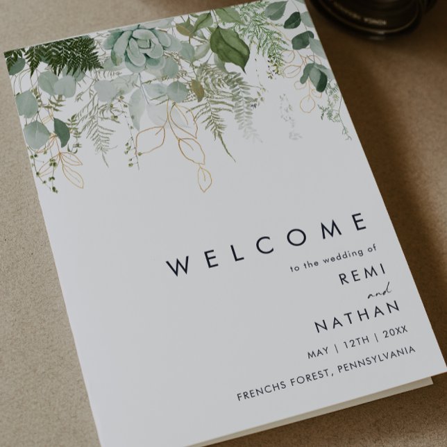 Grey och Guld Löv-Bröllopsprogrammet Program (Skapare uppladdad)