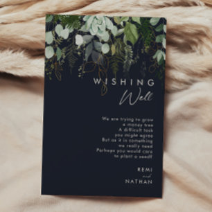 Grey och Guld Löv Mörk Navy Wishing well Tilläggskort