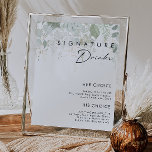 Grey och Guld Löv Namnteckning Drinks-tecken Poster<br><div class="desc">Vi designade detta gröna språk och guld löv namnteckning dryckesskylt för att komplettera ert enkla och än elegant-boho-mottagande. Den har modern grönt och vit eukalyptus löv, fern löv, en självklar blomma och minimal löv av guld. Dessa inslag ge känner sig som en viskös vattenfärgsförändrad skog, perfekt för alla orustiska, bohemiska...</div>