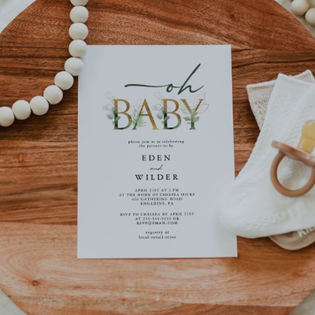Grey och Guld Oh Baby! Inbjudan till babyvisningsp (Skapare uppladdad)