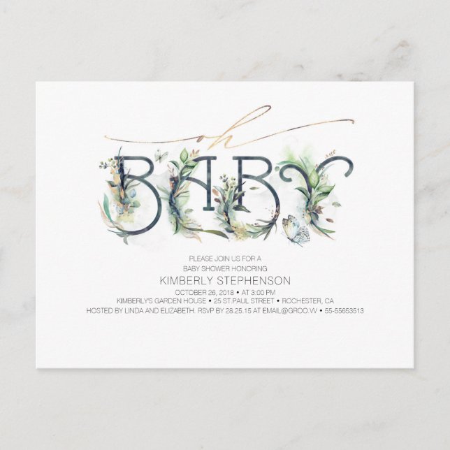 Grey och Guld Typography Modern Baby Shower Inbjudan Vykort (Framsida)