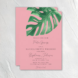 Grey och Rosa Tropical Monstera Bachelorette Inbjudningar