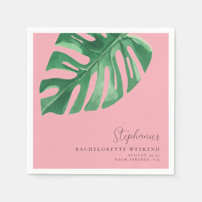 Grey och Rosa Tropical Monstera Bachelorette Pappersservett (Framsidan)