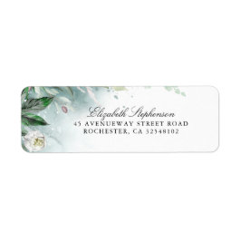 Grey och White Blommar Bröllop Returadress Etikett