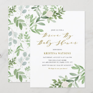 Grey- och White Flowers-enheter efter babydusch Inbjudningar