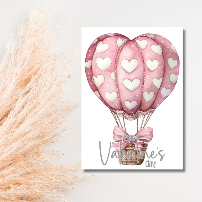 Grey pink heart balloon Happy Valentines Day Julkort (Skapare uppladdad)