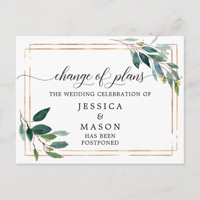 Grey Postponed Bröllop ändrar datum Vykort (Framsida)