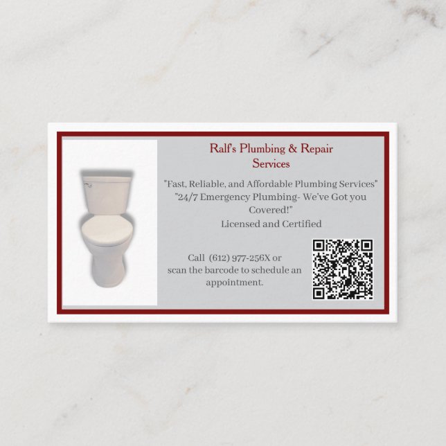 Grey Red  Plumber Toilet  Visitkort (Framsida)