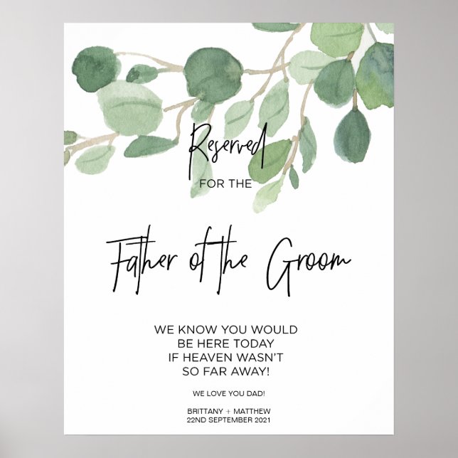 Grey Reserved for Far of the Groom Bröllop Poster (Framsidan)