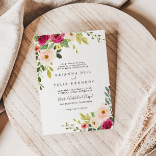 Grey Rosa Blommigt Traditional Bröllop Inbjudningar