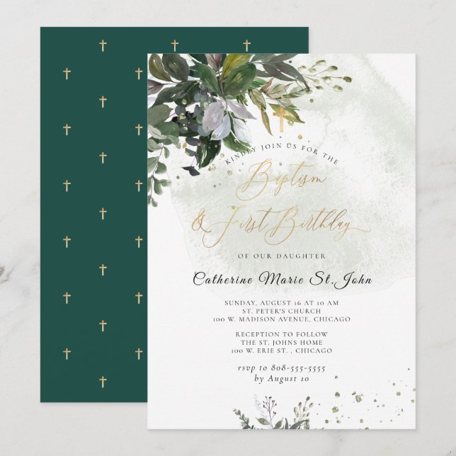 Grey Rustic Eucalyptus 1: a födelsedagspressen Inbjudningar (Fram/baksida)