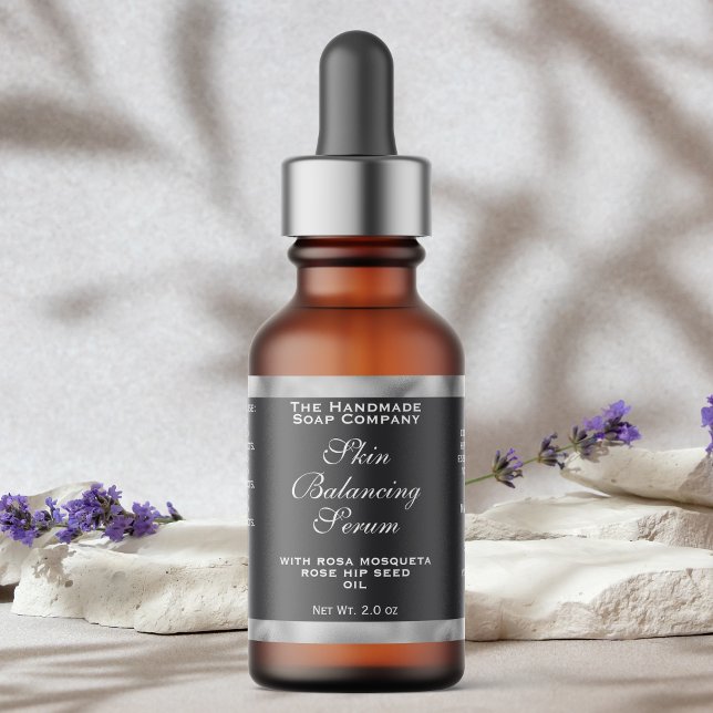 Grey Silver Cosmetics Small Dropper Bottle Label  Adressetikett (Skapare uppladdad)