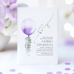 Grey Silver och Lila Balloon Baby Shower Inbjudningar
