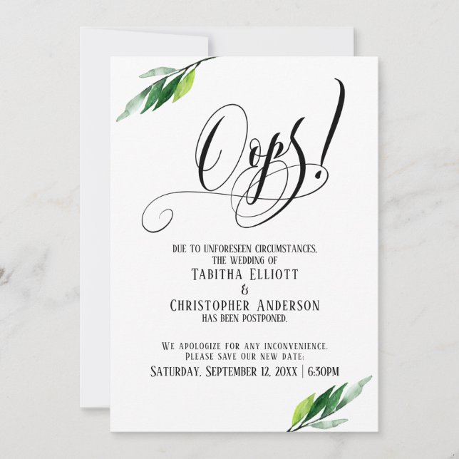 Grey sköt upp Bröllop "Oops"! Meddelande Inbjudningar (Framsida)