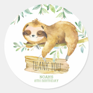 Grey Sloth Birthday Baby Shower - tack för Runt Klistermärke