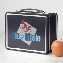 Grey Square with Red Stain and Blue Circle Text