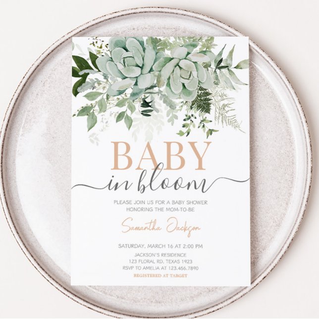 Grey Succulents Baby Shower Inbjudningar (Succulent Gender Neutral Baby Shower Invitation)
