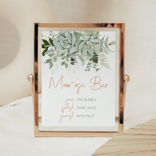 Grey Succulents Baby Shower Mamma Osa Pub Poster (Succulent Gender Neutral Baby Shower Mom Osa Bar Sign)