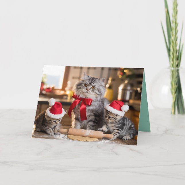 Grey Tabby Christmas Cookies Card Kort (Framsida)