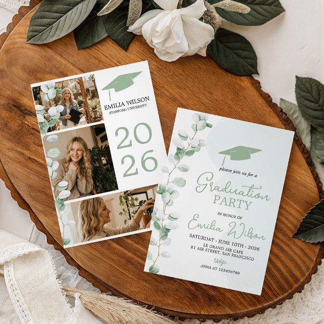 Grey Toile de Jouy Graduation Invitation Inbjudningar (Skapare uppladdad)