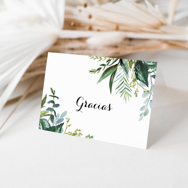 Grey Tropical Folded Bröllop Gracias Card Tack Kort (Skapare uppladdad)