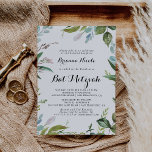 Grey Tropical Modern Calligraphy Bat mitzvah Inbjudningar<br><div class="desc">Denna bat mitzvah kalligrafiinbjudan till grey tropical modern calligraphy är perfekt för en enkel bat mitzvah. Utformningen har främst tropiska löv av grönt med en aning  blommor av rosa.</div>