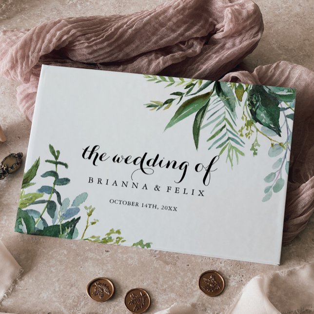 Grey Tropical Modern Calligraphy Bröllop Gästböcker (Skapare uppladdad)