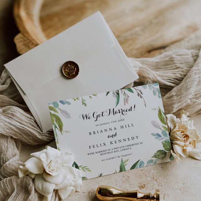 Grey Tropical Modern Calligraphy Elopement Meddelande (Skapare uppladdad)