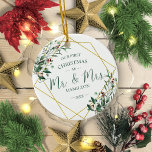 Grey Vår första jul som Mr & Mrs. Julgransprydnad Keramik<br><div class="desc">Grey Vår första jul som herr & fru Ceramic Ornament</div>