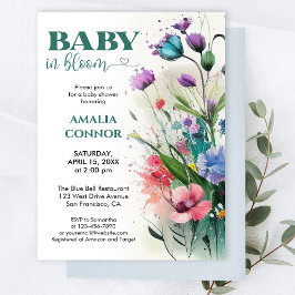 Grey Vild Flower Baby i Bloom Baby Shower Inbjudningar
