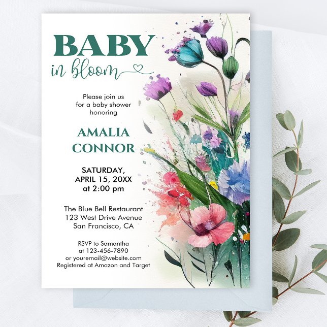 Grey Vild Flower Baby i Bloom Baby Shower Inbjudningar (Skapare uppladdad)