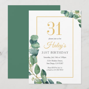 Grey Wandan Chic Guld & Sage 31a Birthag Inbjudningar