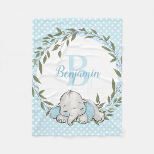 Grey Wandebo Blue Elephant Personlig Boy Fleecefilt